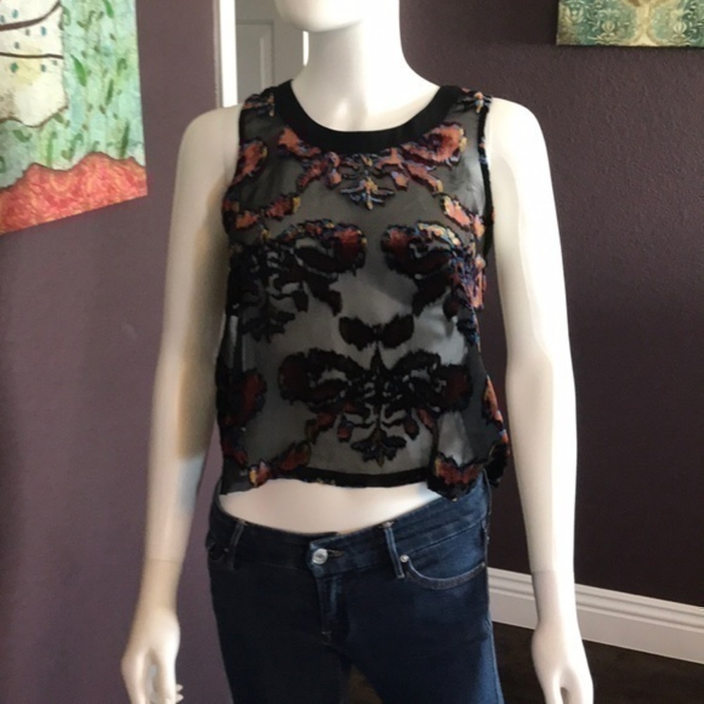 UEC ASTR tank. Chiffon with velour butterfly pattern details XS